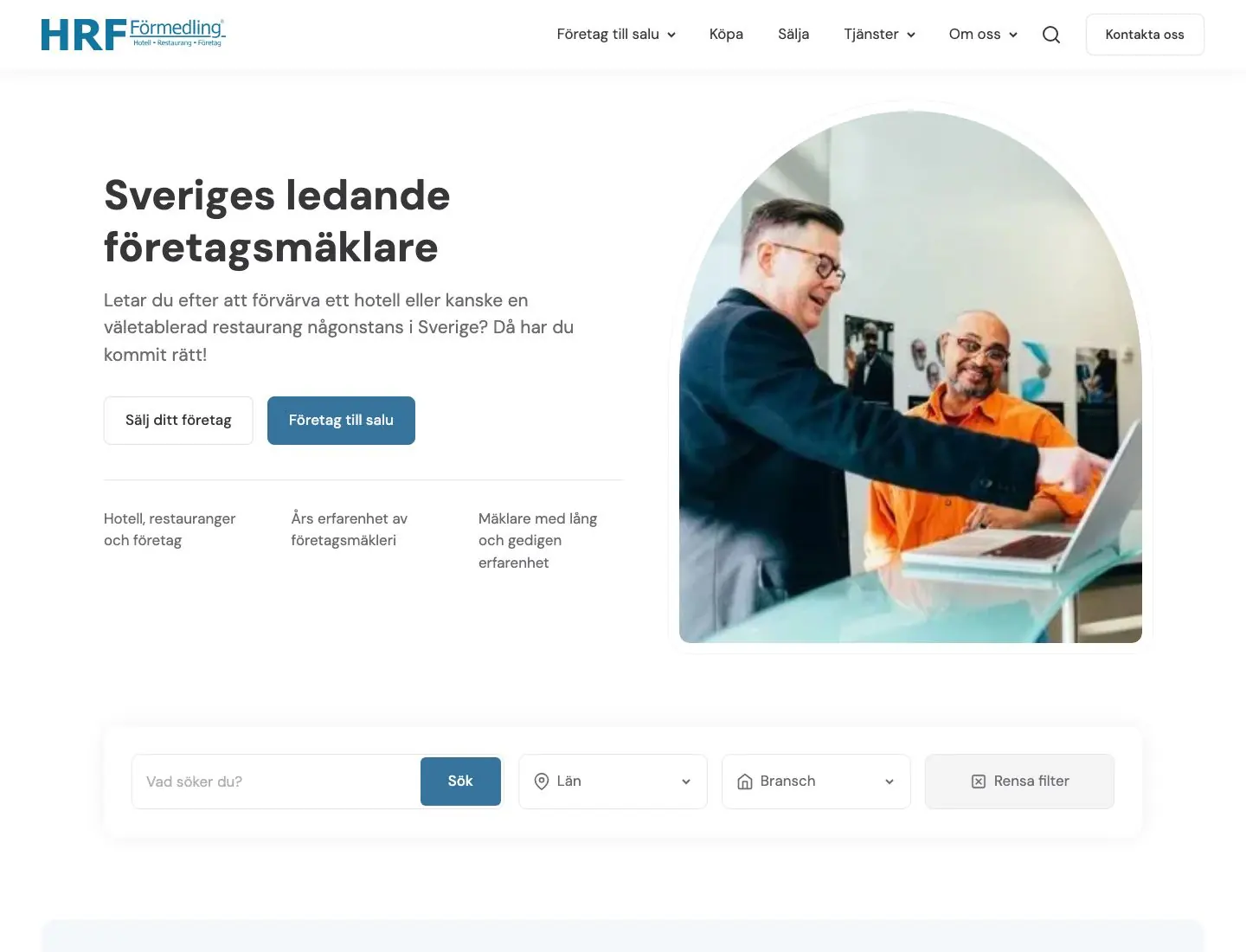 HRF-Förmedlings startsida med sökfunktion och objektflöde