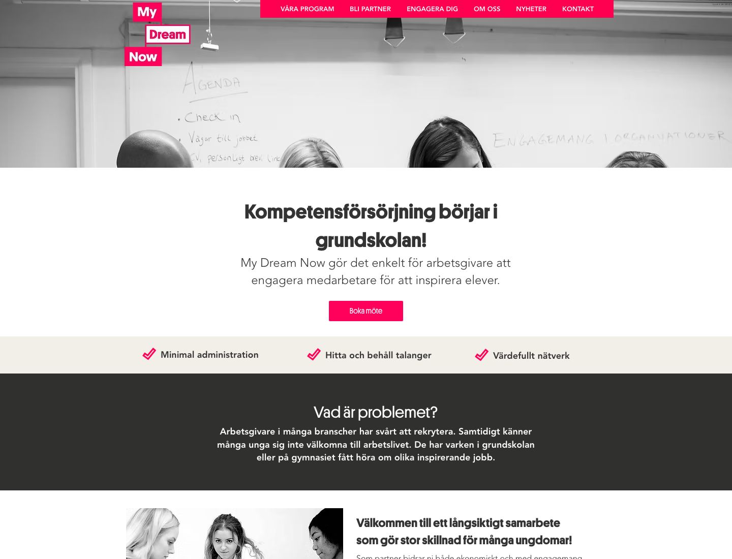My Dream Nows företagssida med partnerinformation