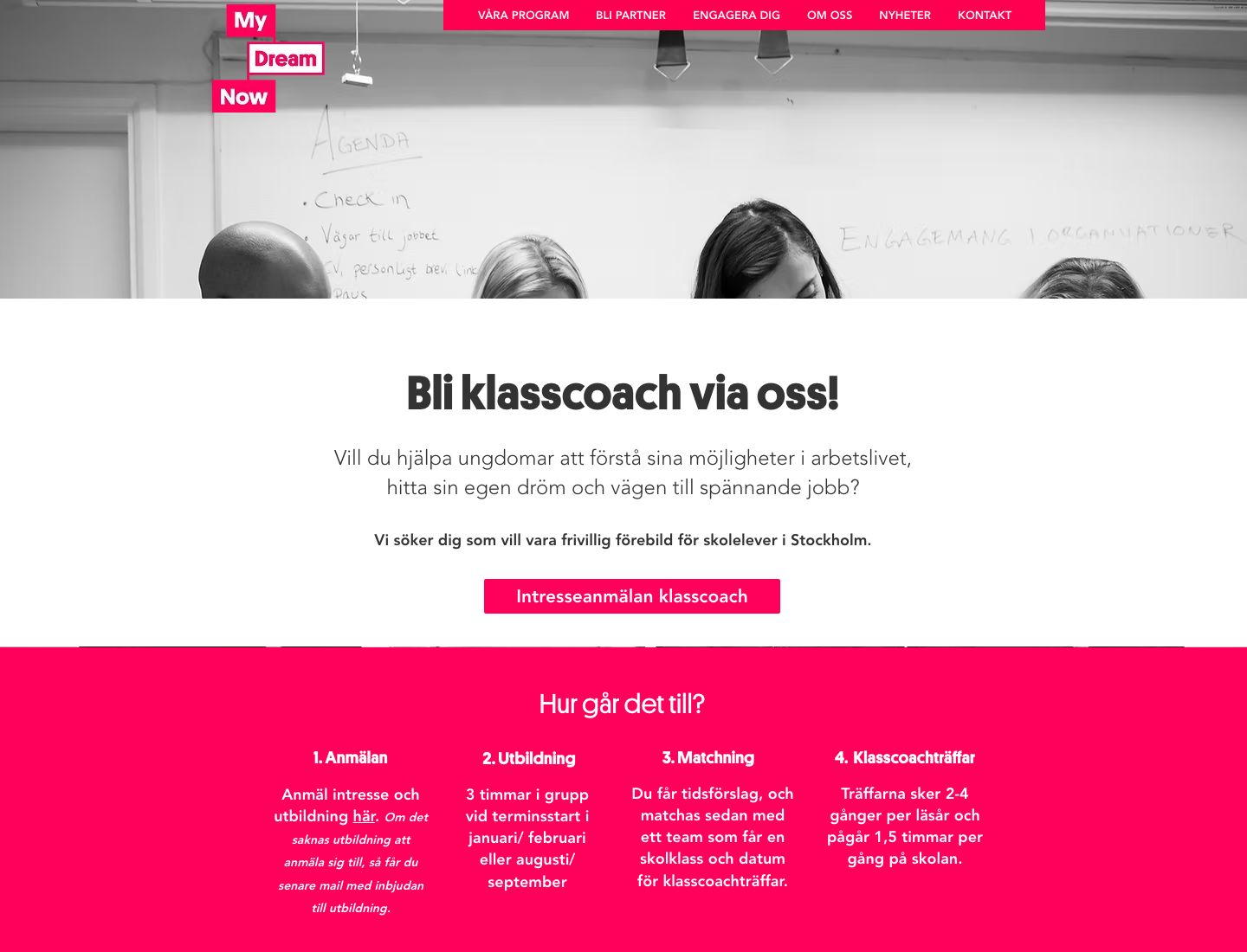 Screenshot från My Dream Nows Klasscoach-sida
