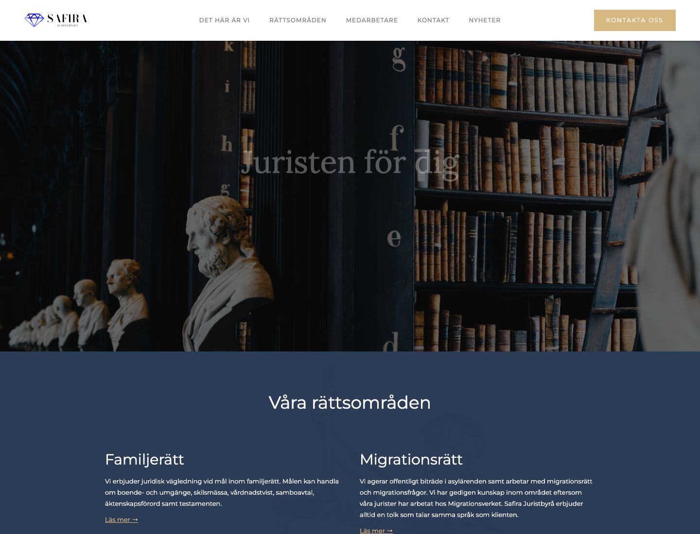 Screenshot från Safira Juristbyrås Webflow-hemsida